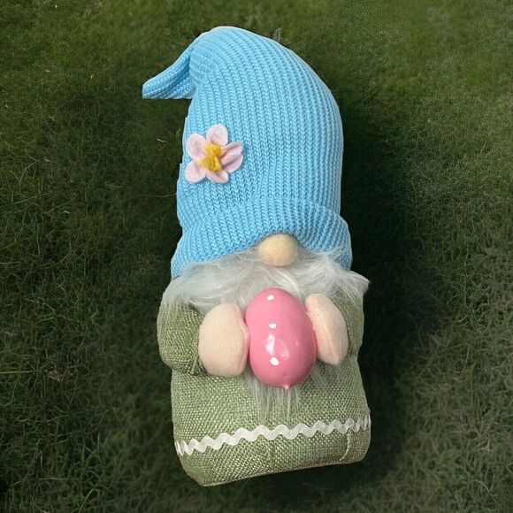 Gnome Easter Plush Doll Egg Decor Handmade Scandinavian Tomte Green Blue Stands - Picture 2 of 4